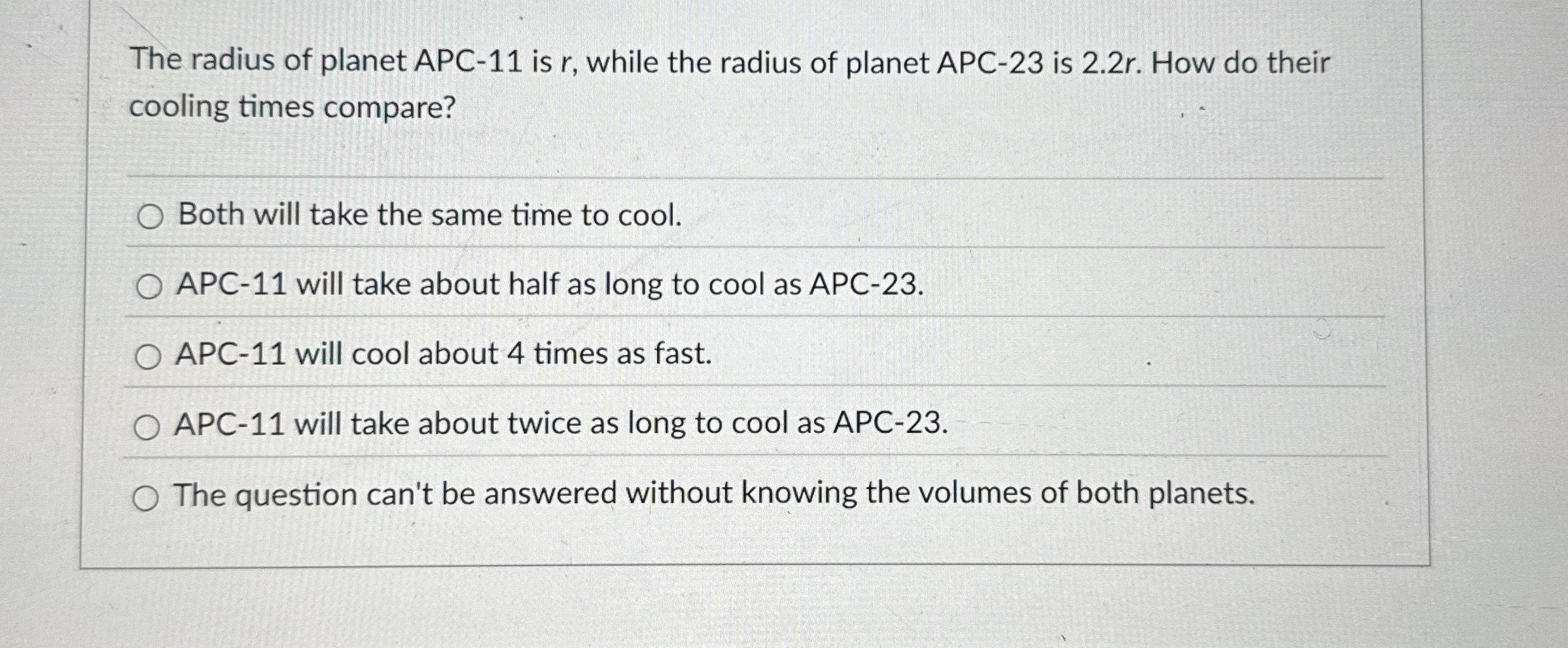 The radius of planet APC - 1 1 is r , while the