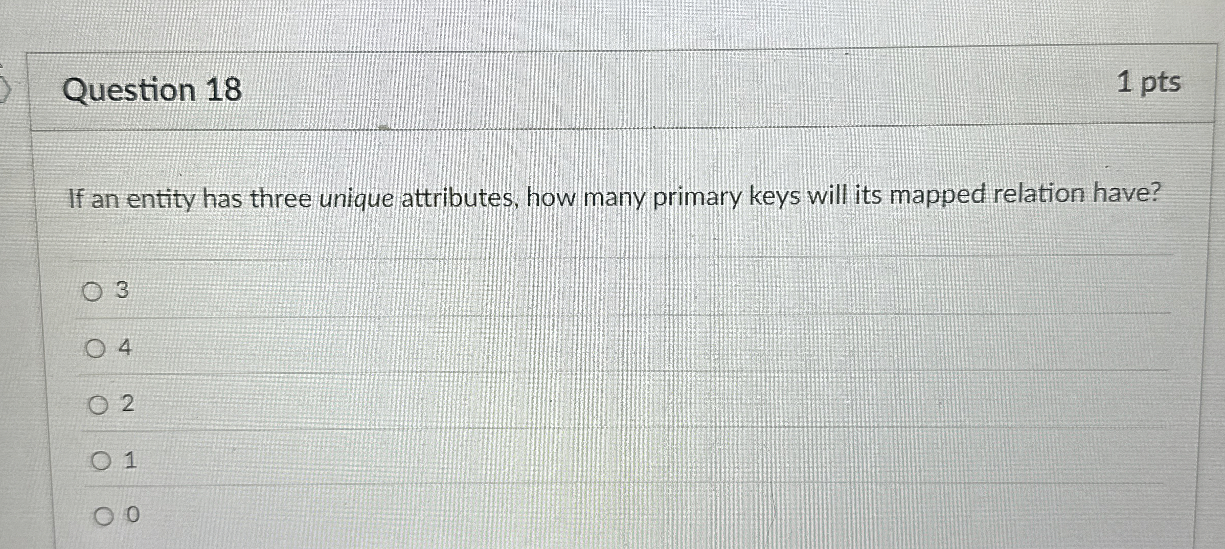 Question 1 8 1 pts If an entity has three unique