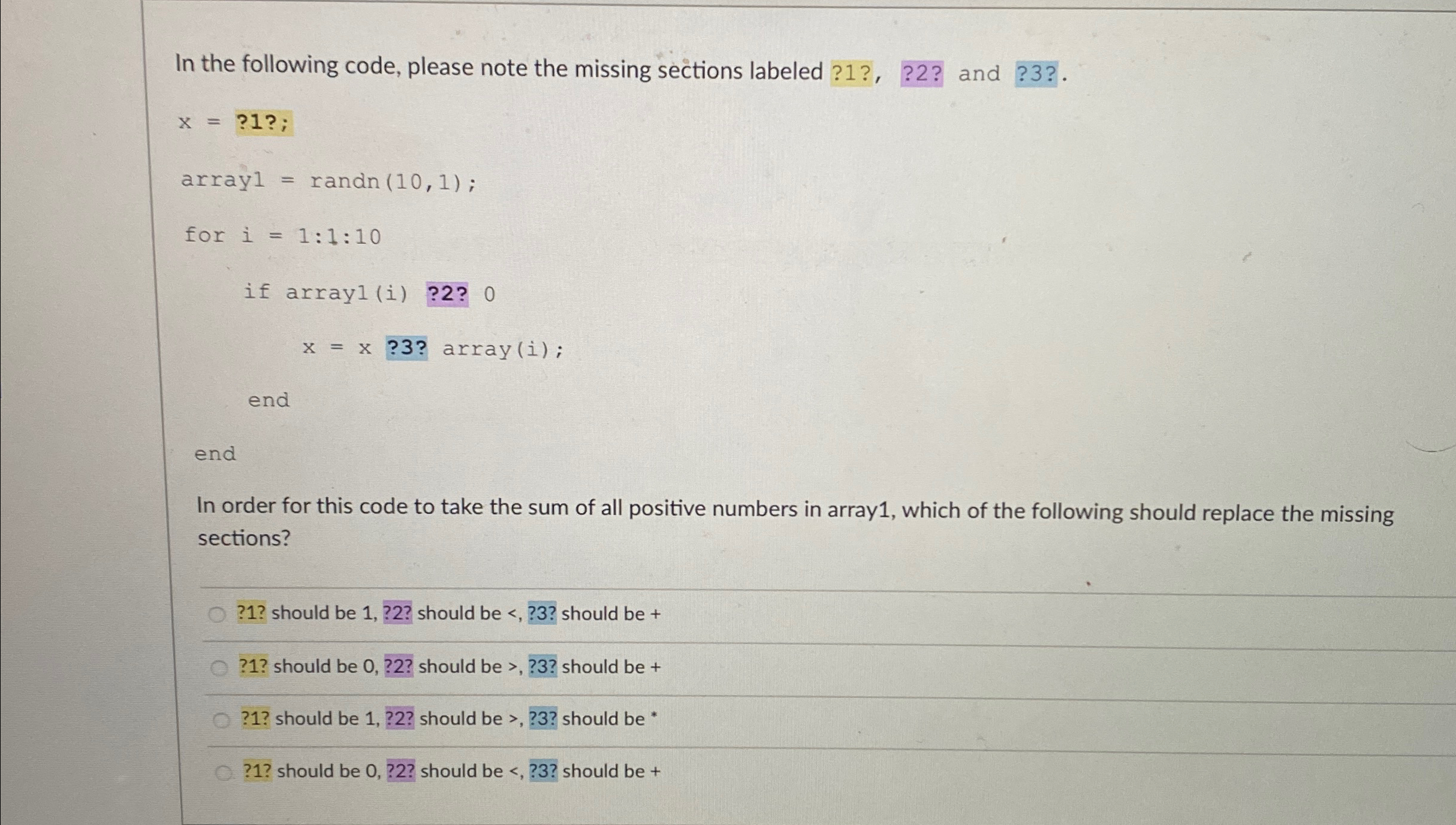 In the following code, please note the missing