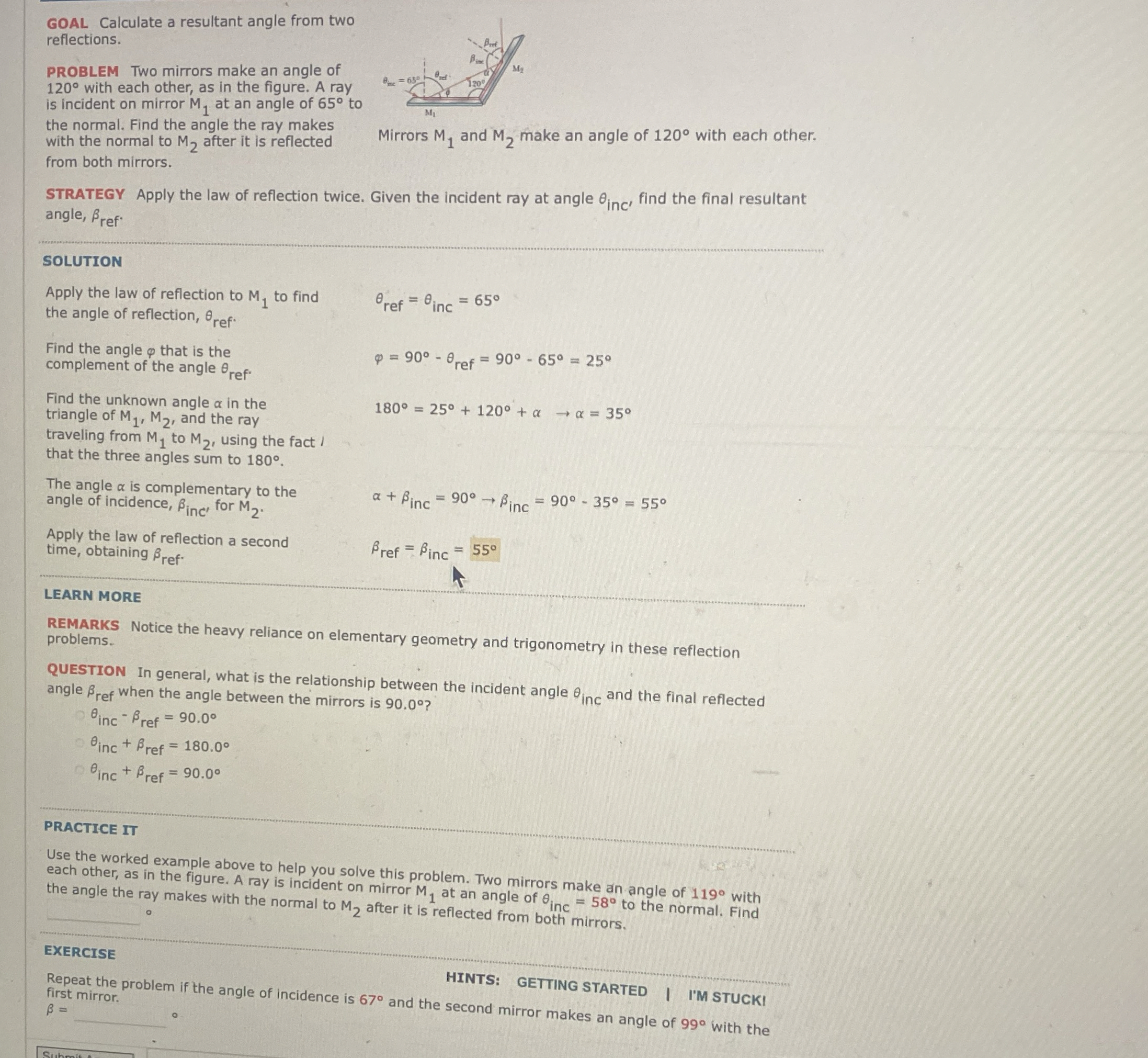 GOAL Calculate a resultant angle from two