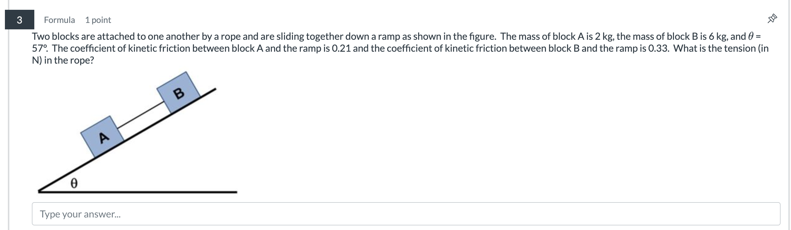 Two blocks are attached to one another by a rope