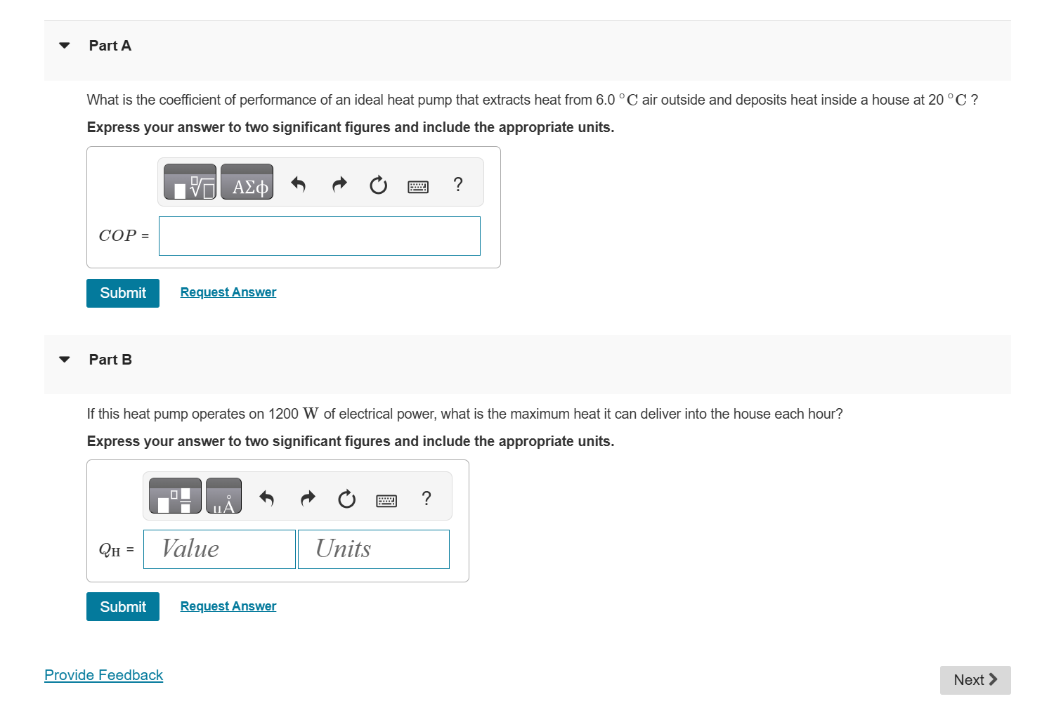 Part A What is the coefficient of performance of