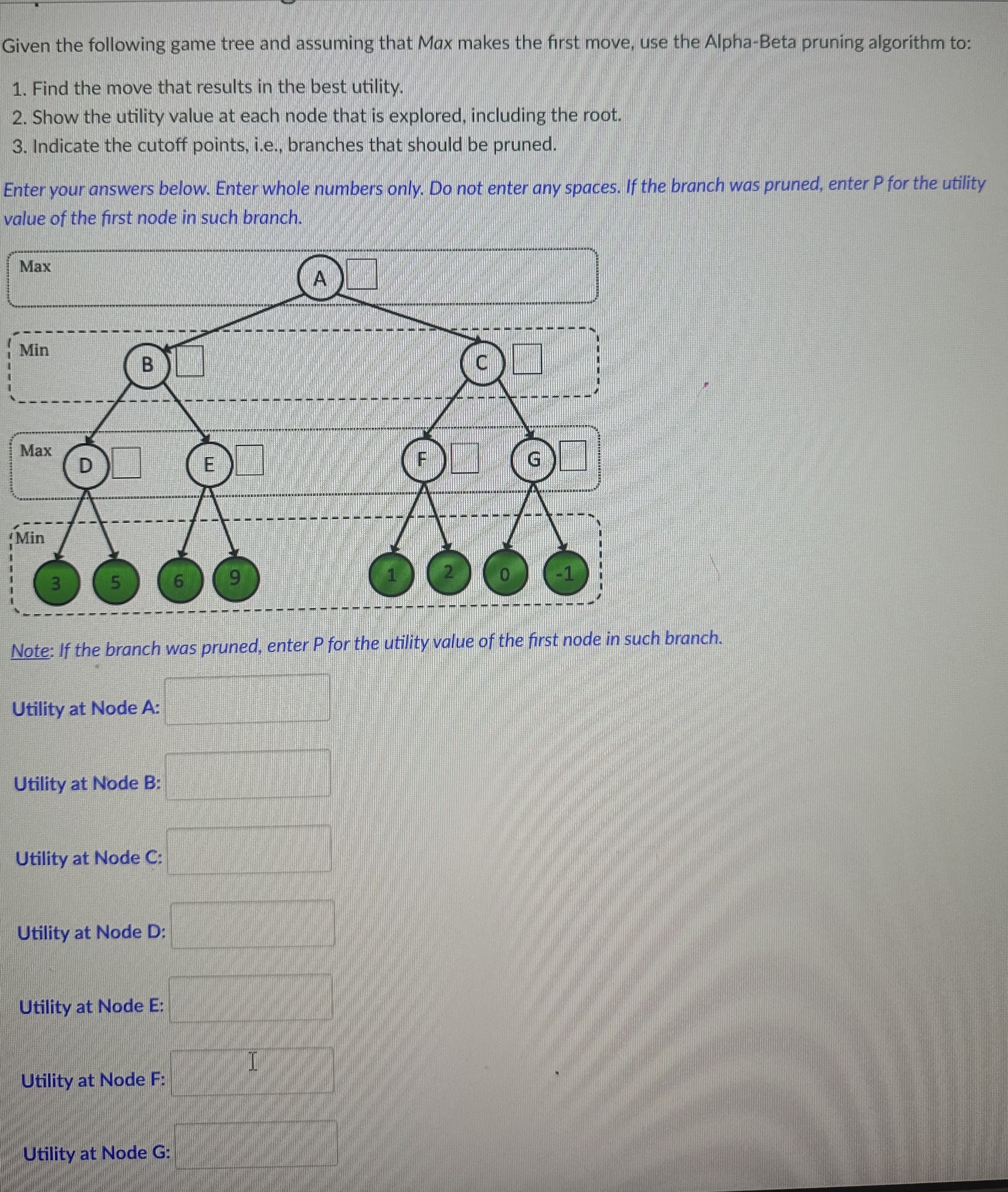 Given the following game tree and assuming that