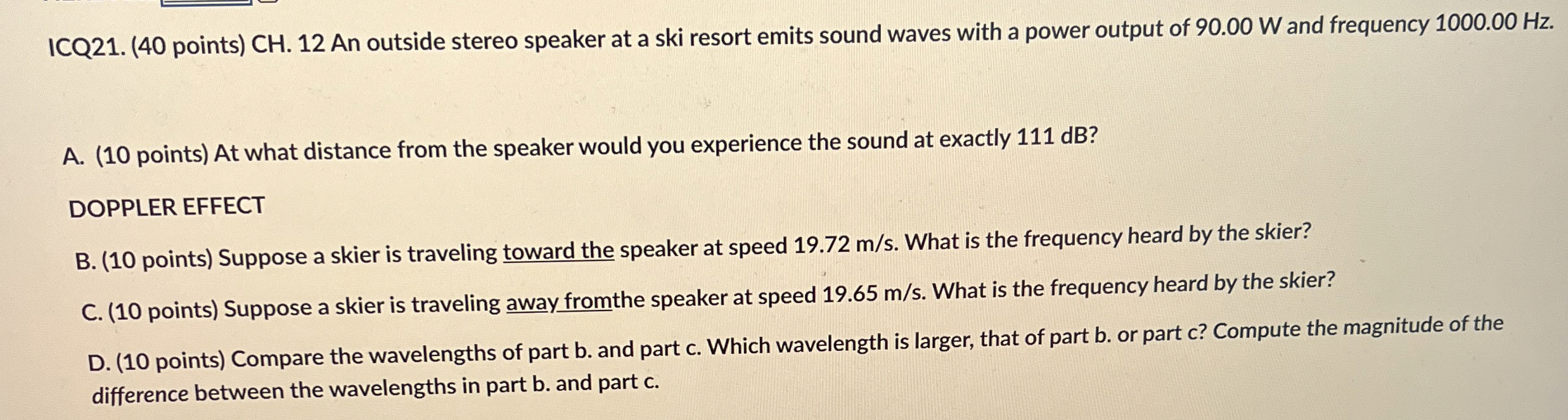ICQ 2 1 . ( 4 0 points ) CH . 1 2 An outside