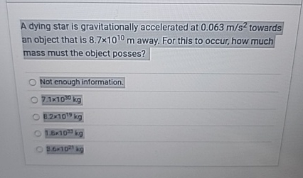 A dying star is gravitationally accelerated at 0