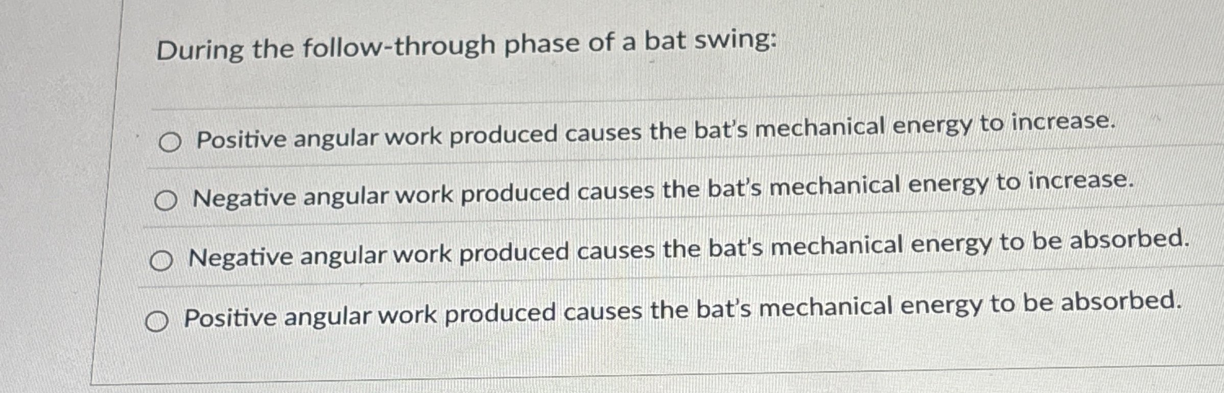 During the follow - through phase of a bat swing: