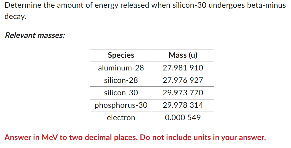 Determine the amount of energy released when