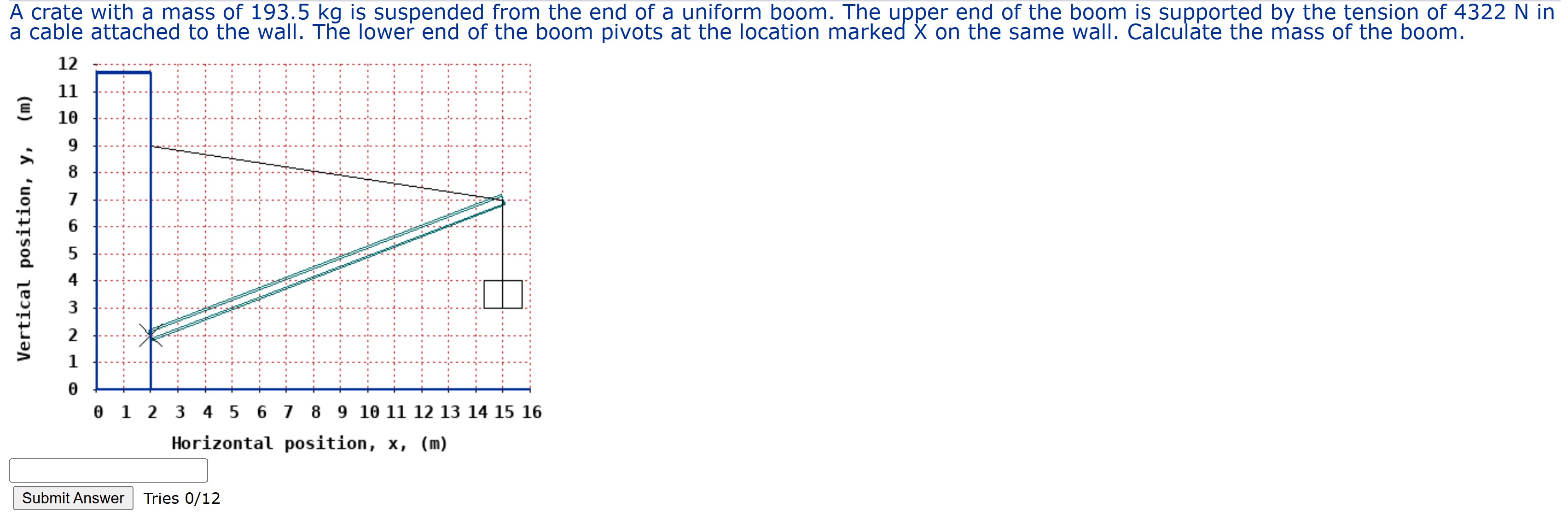 A crate with a mass of 1 9 3 . 5 kg is suspended