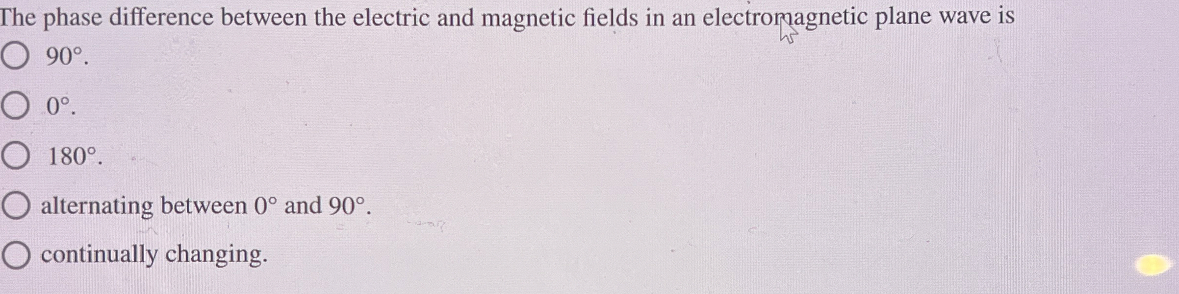 The phase difference between the electric and
