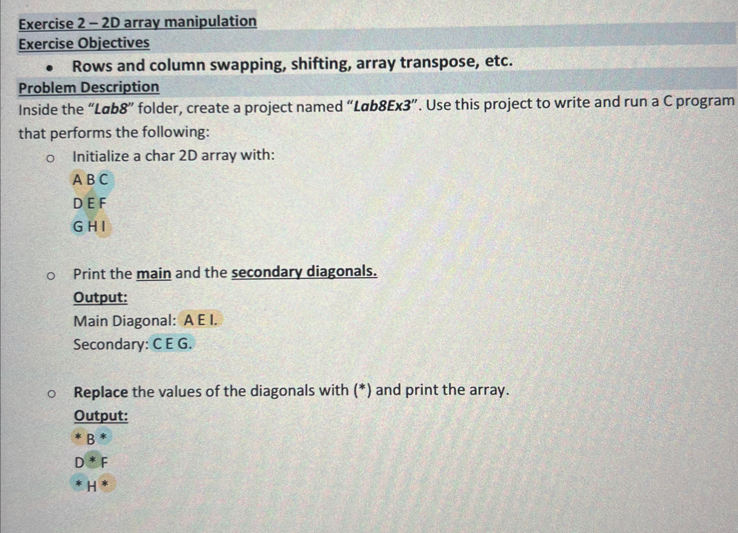 Exercise 2 - 2 D array manipulation Exercise