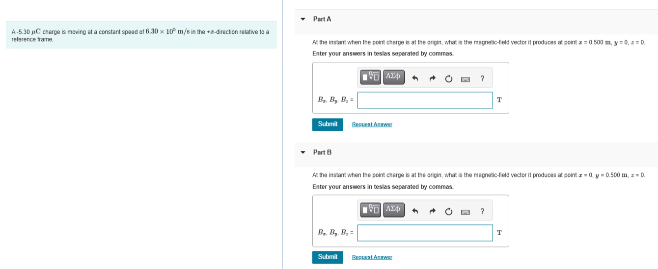 A - 5 . 3 0 \ mu C \ mu C charge is moving at a