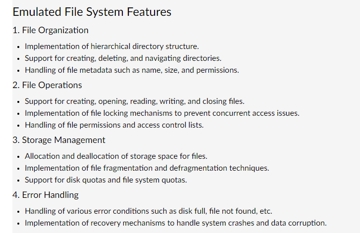 I need a C + + code that emulates a file system.