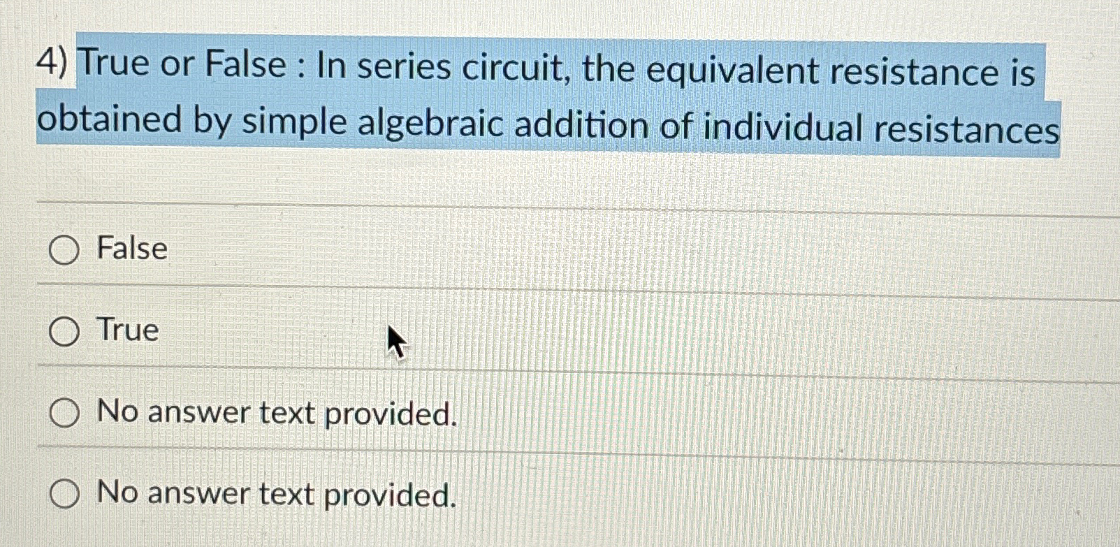 True or False: In series circuit, the equivalent