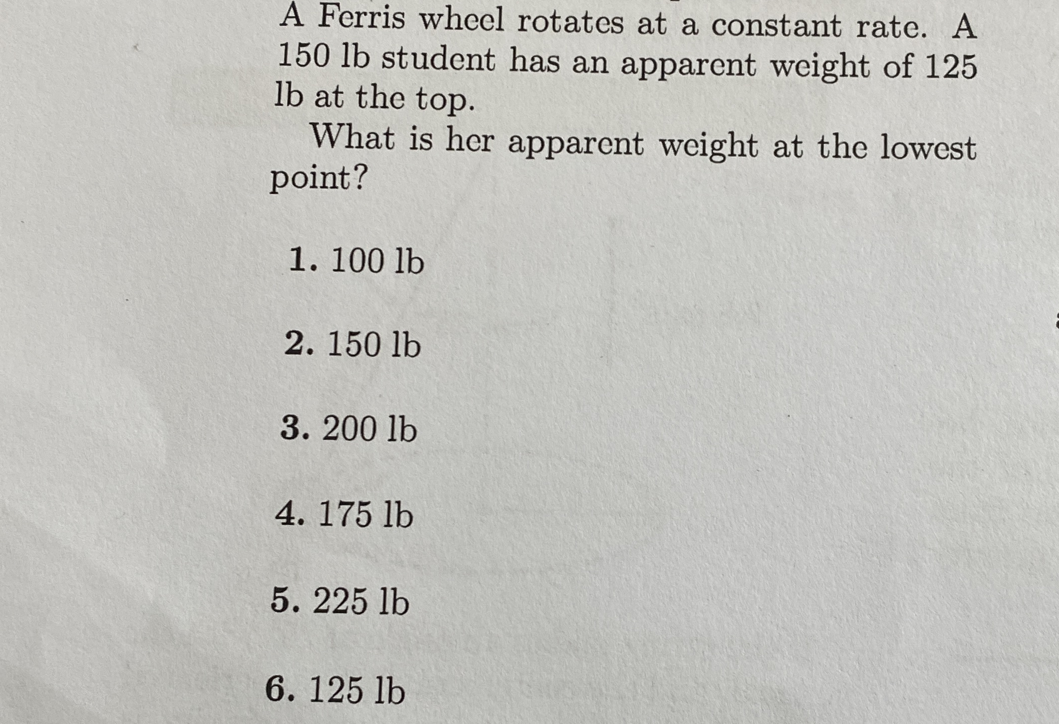 A Ferris wheel rotates at a constant rate. A 1 5