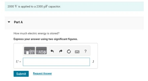 2 0 0 0 V is applied to a 2 3 0 0 pF capacitor.