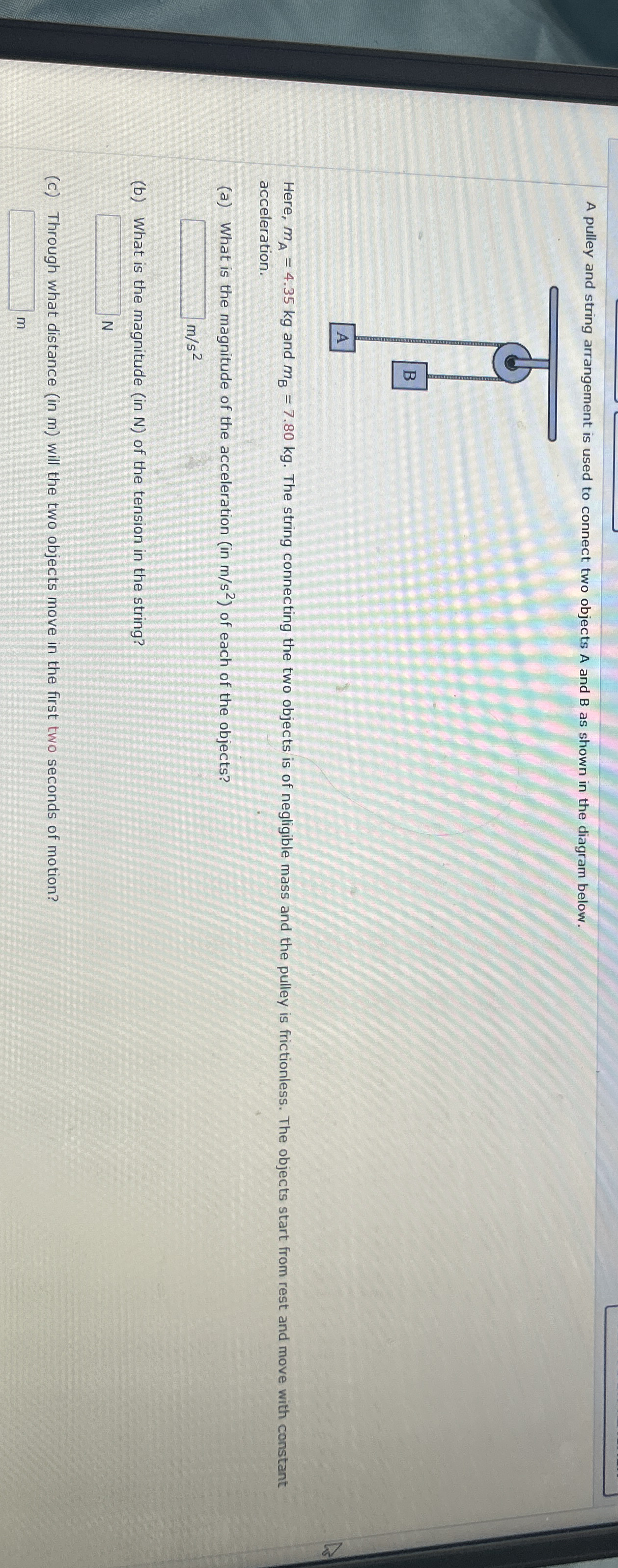 A pulley and string arrangement is used to