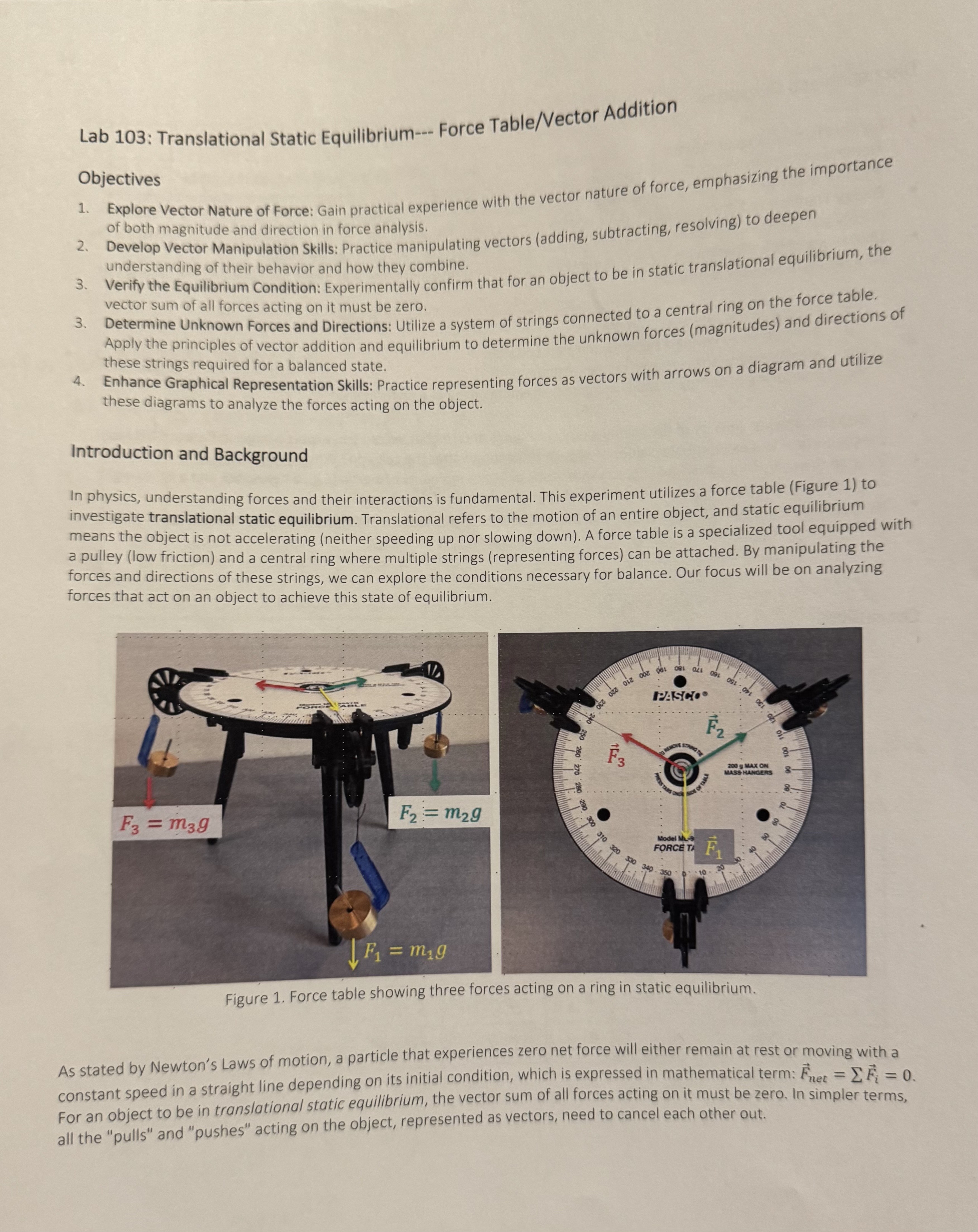 Lab 1 0 3 : Translational Static Equilibrium - -