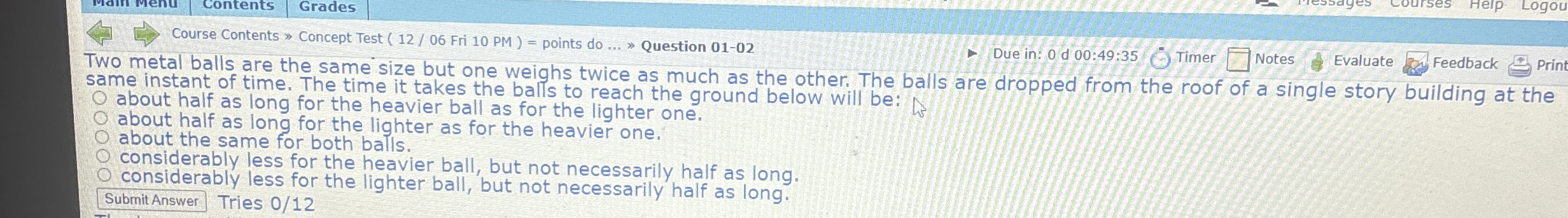 Course Contents Concept Test ( 1 2 0 6 Fri 1 0 PM