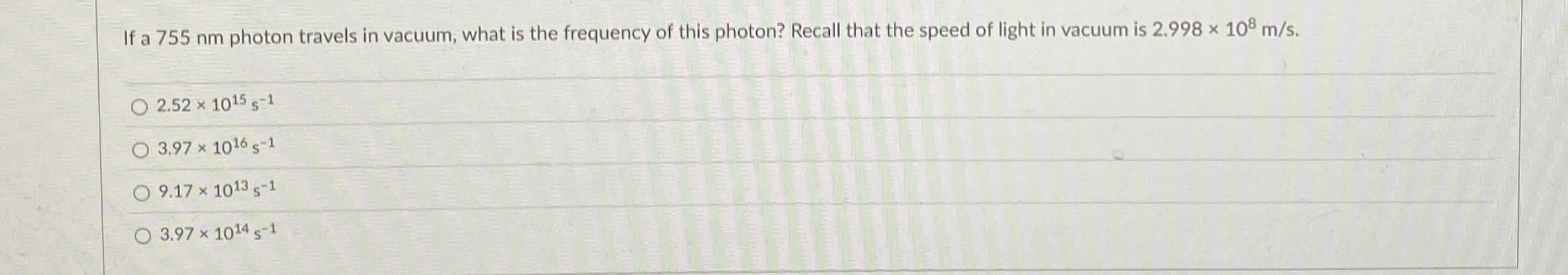 If a 7 5 5 nm photon travels in vacuum, what is