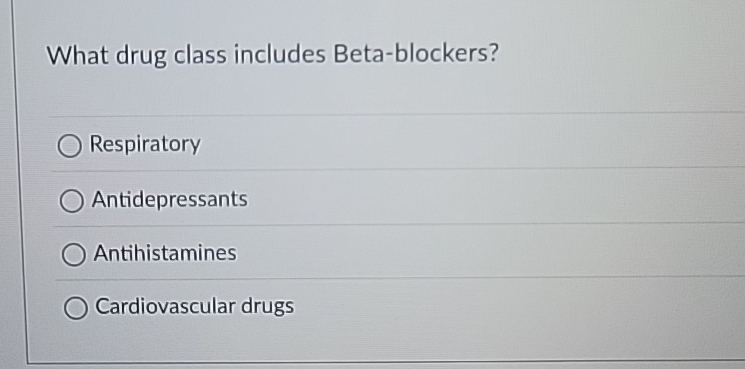 What drug class includes Beta - blockers?
