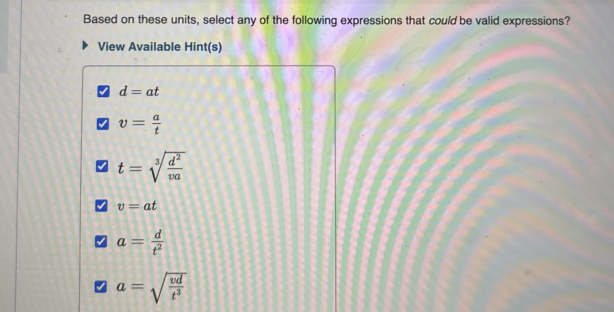 Based on these units, select any of the following