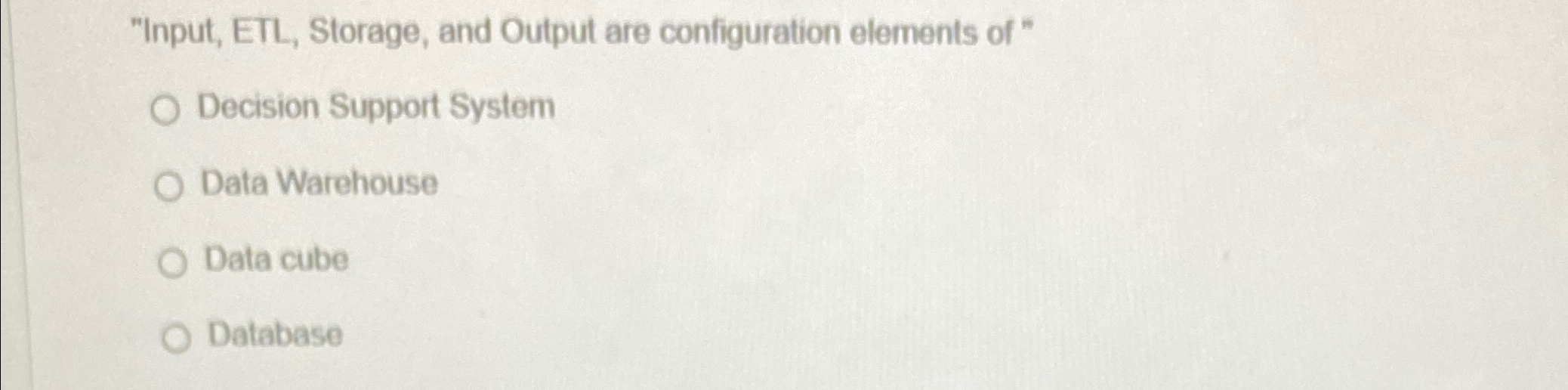 "Input, ETL, Storage, and Output are