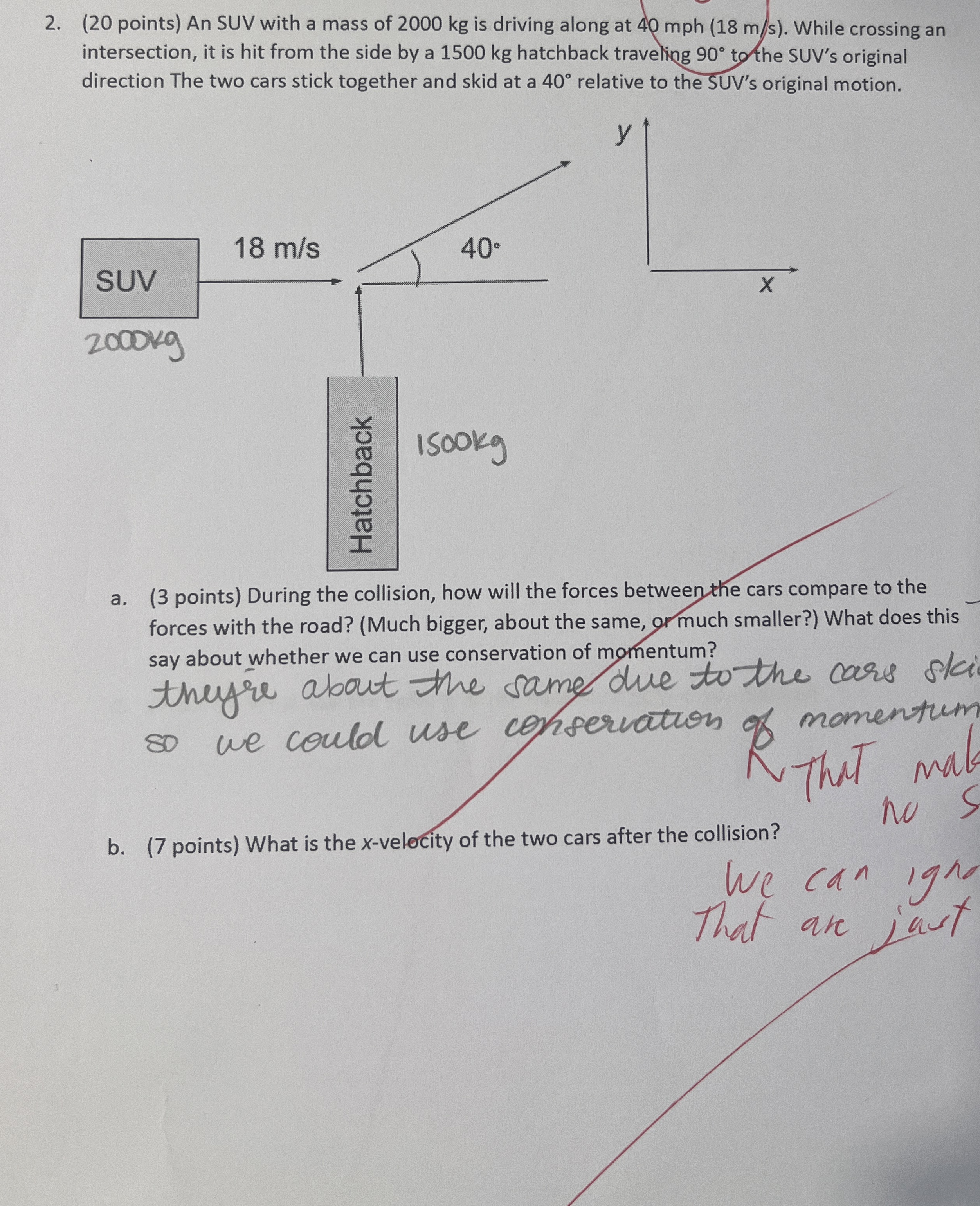 ( 2 0 points ) An SUV with a mass of 2 0 0 0 kg
