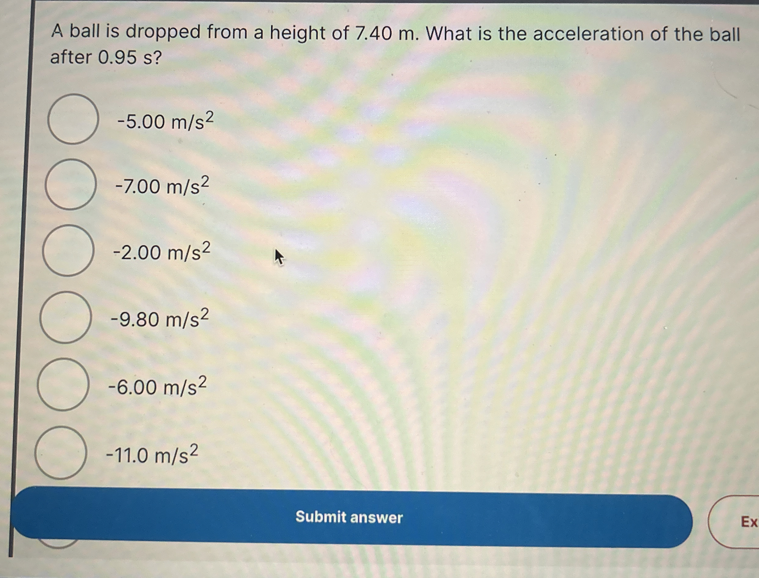 A ball is dropped from a height of 7 . 4 0 m .