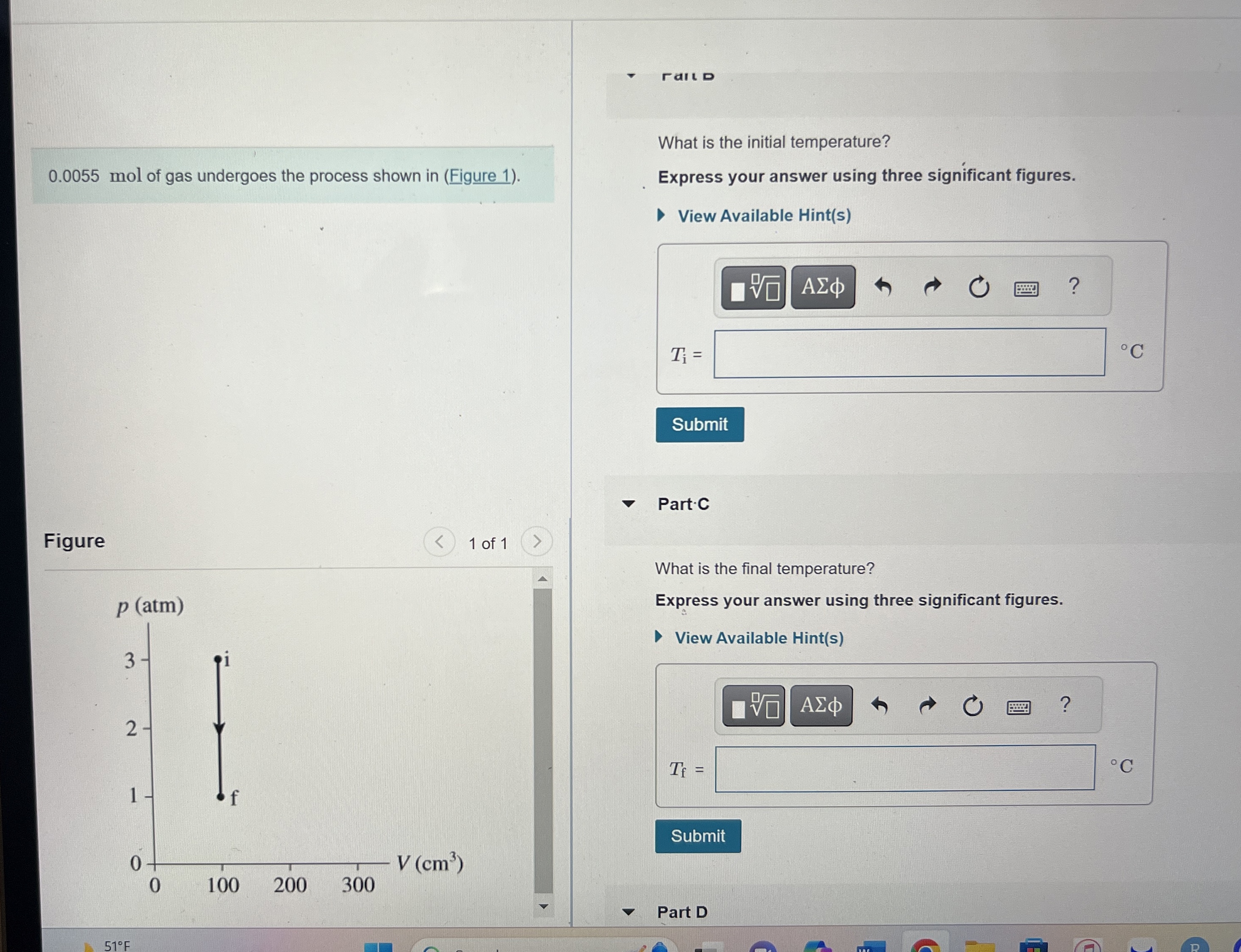 0 . 0 0 5 5 mol of gas undergoes the process