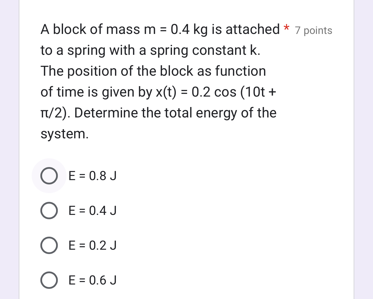 A block of mass m = 0 . 4 k g is attached 7