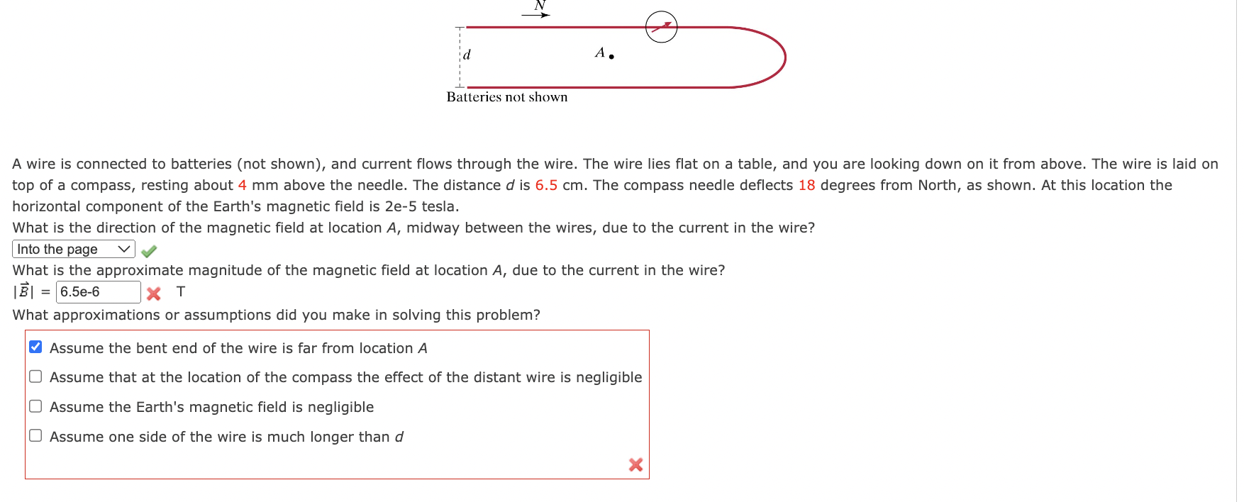 A wire is connected to batteries ( not shown ) ,