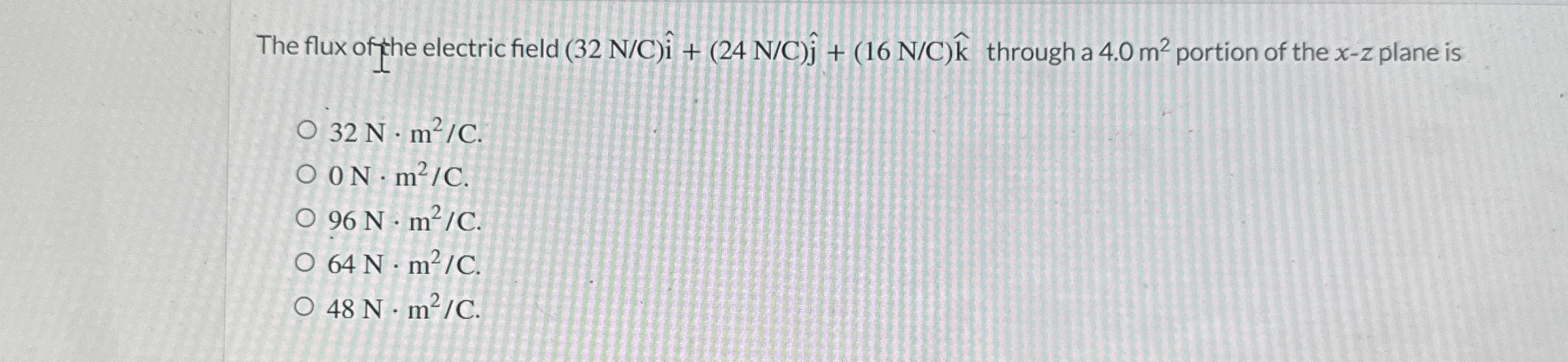 The flux of the electric field ( 3 2 N C ) h a t
