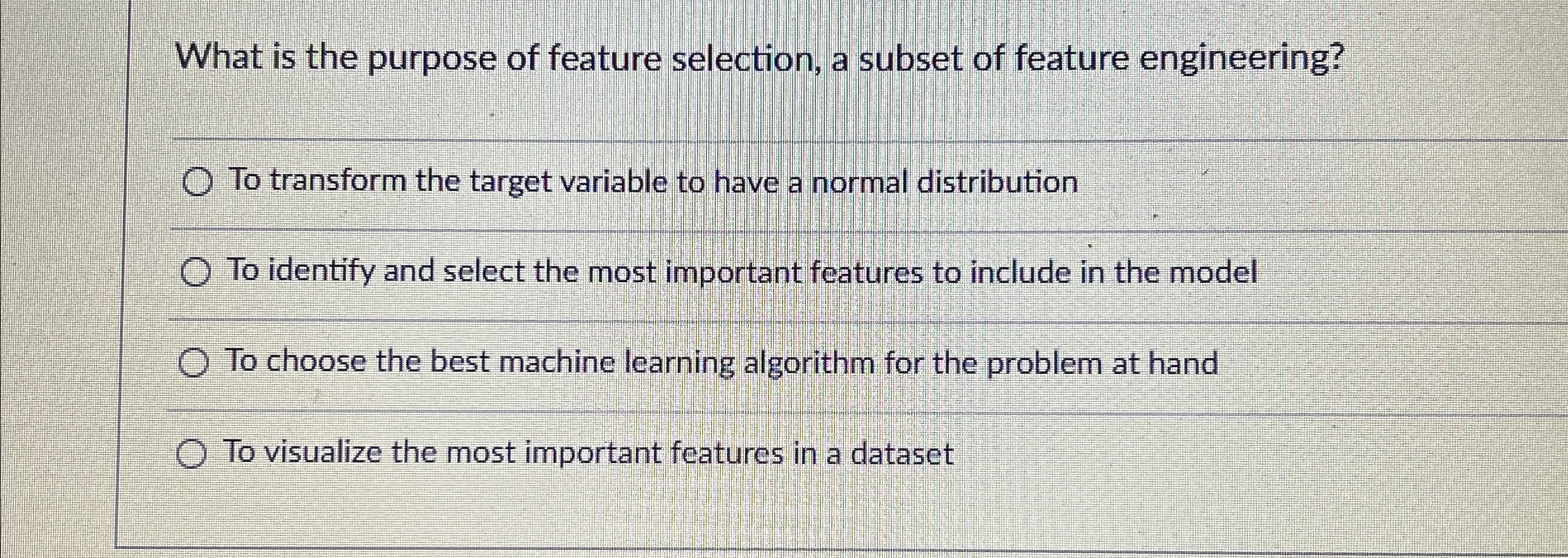 What is the purpose of feature selection, a
