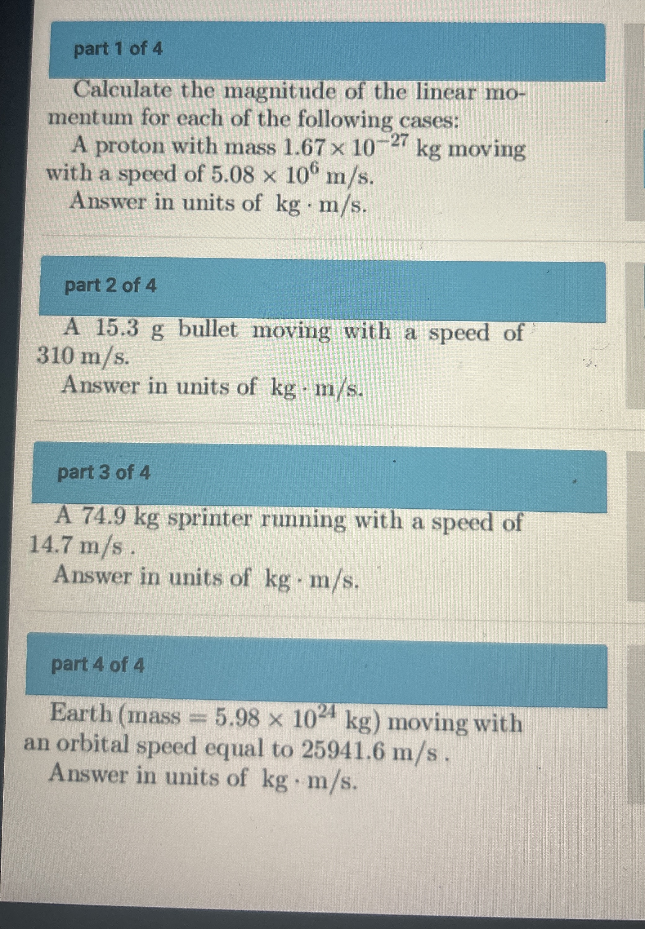 part 1 of 4 Calculate the magnitude of the linear