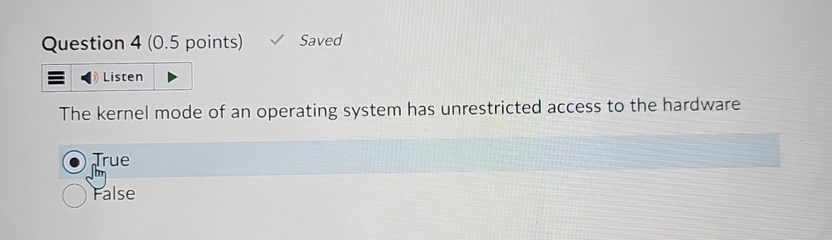 Question 4 ( 0 . 5 points ) Saved Listen The