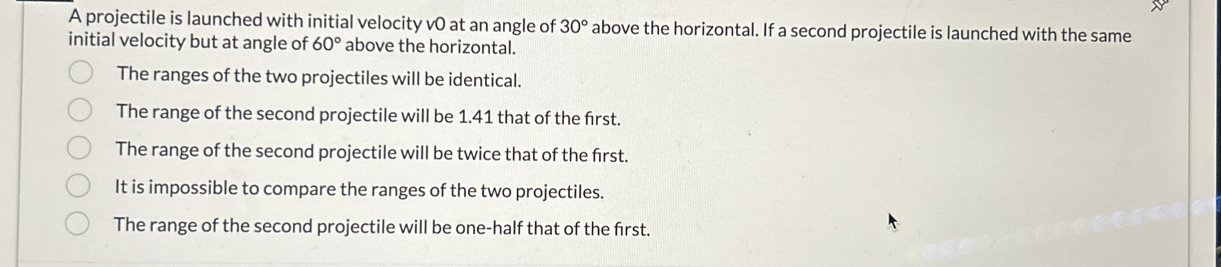 A projectile is launched with initial velocity v