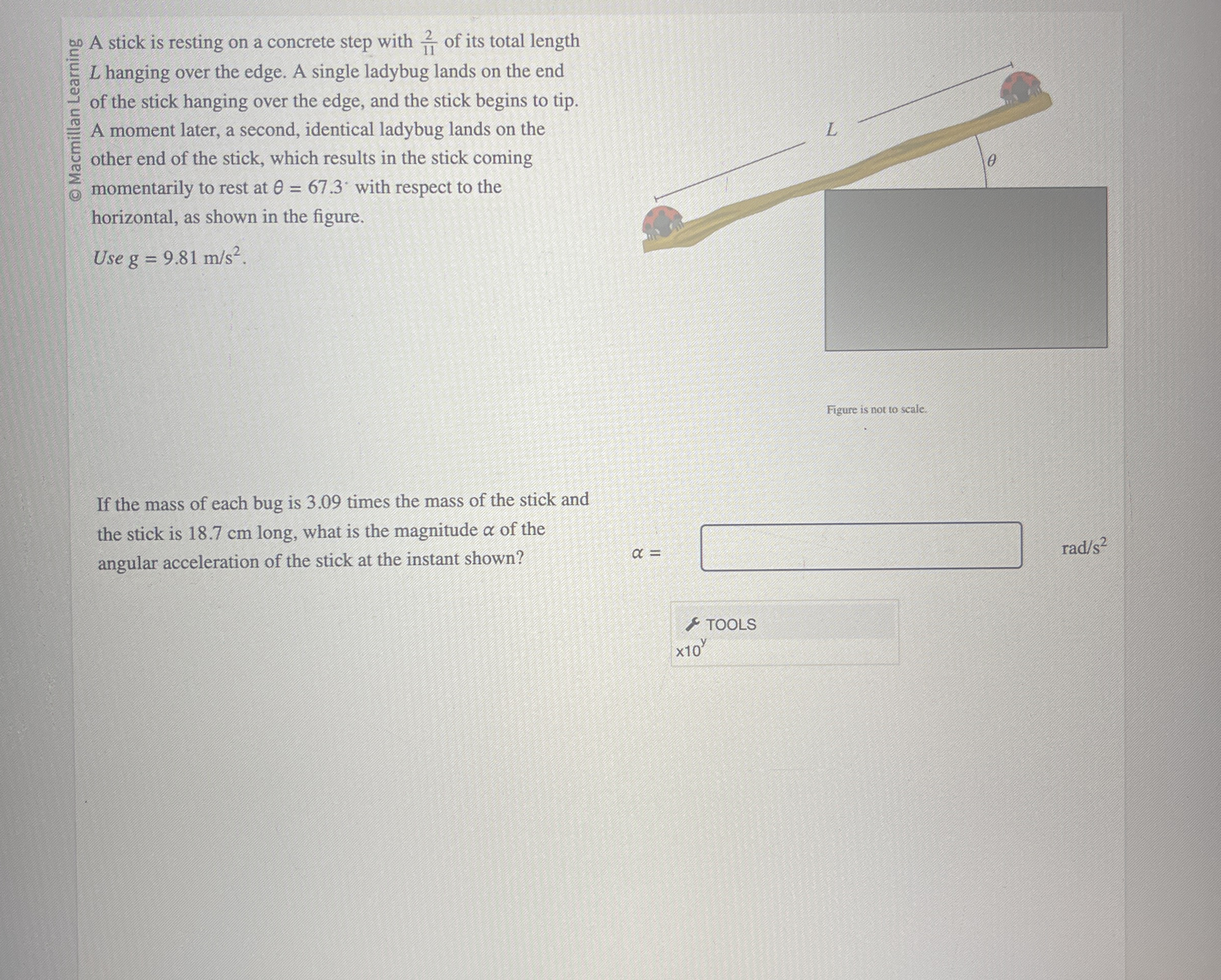 on A stick is resting on a concrete step with 2 1