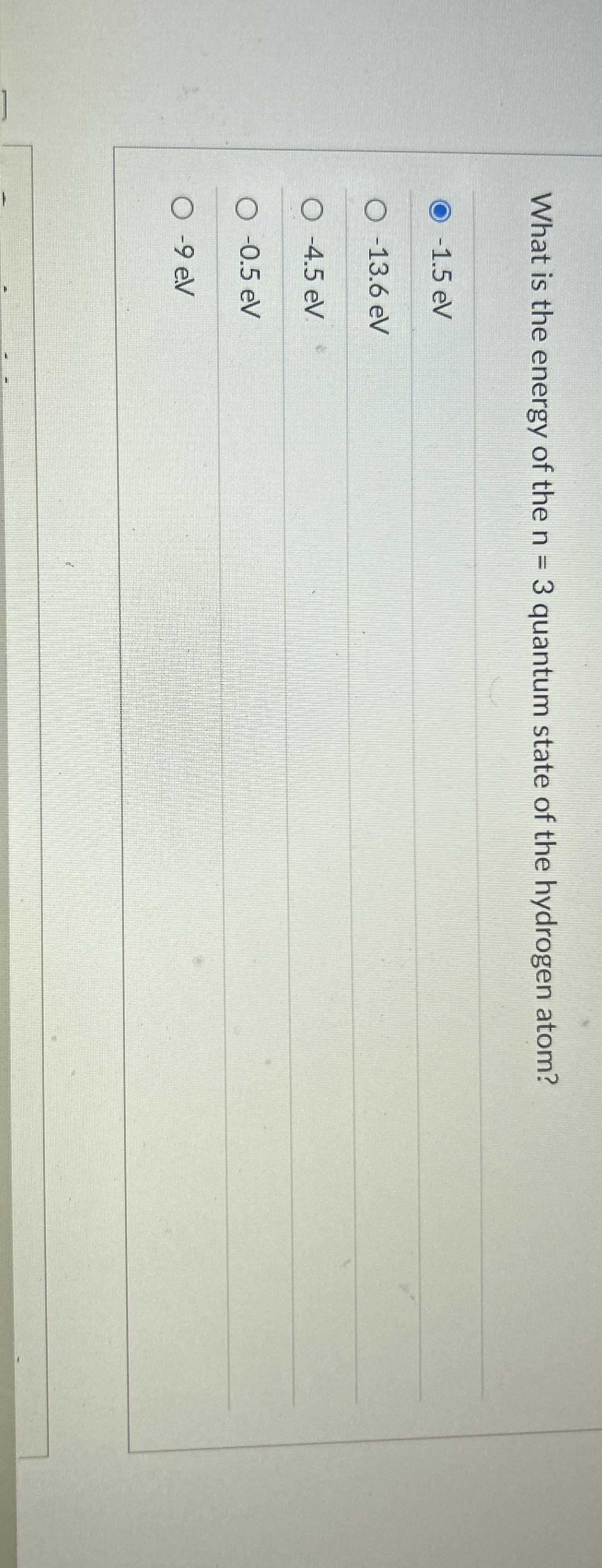 What is the energy of the n = 3 quantum state of