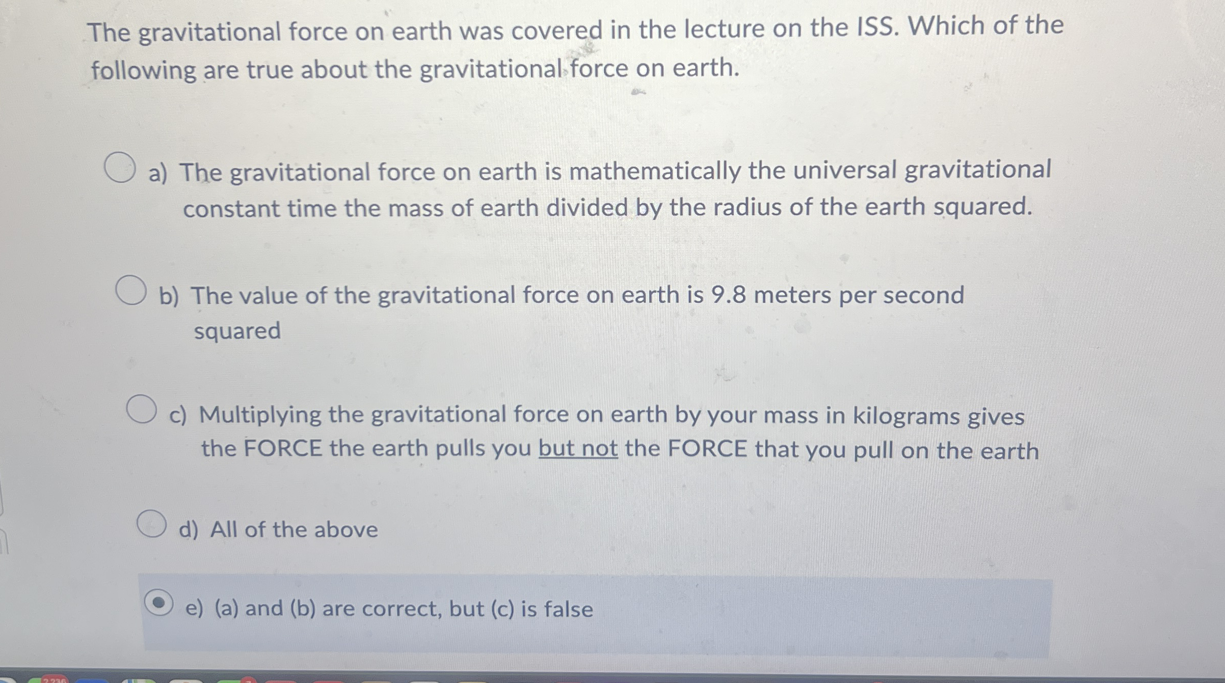 The gravitational force on earth was covered in