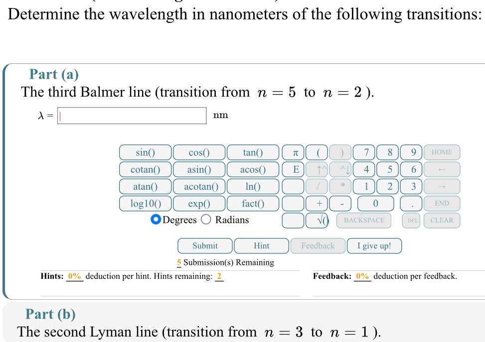 Determine the wavelength in nanometers of the