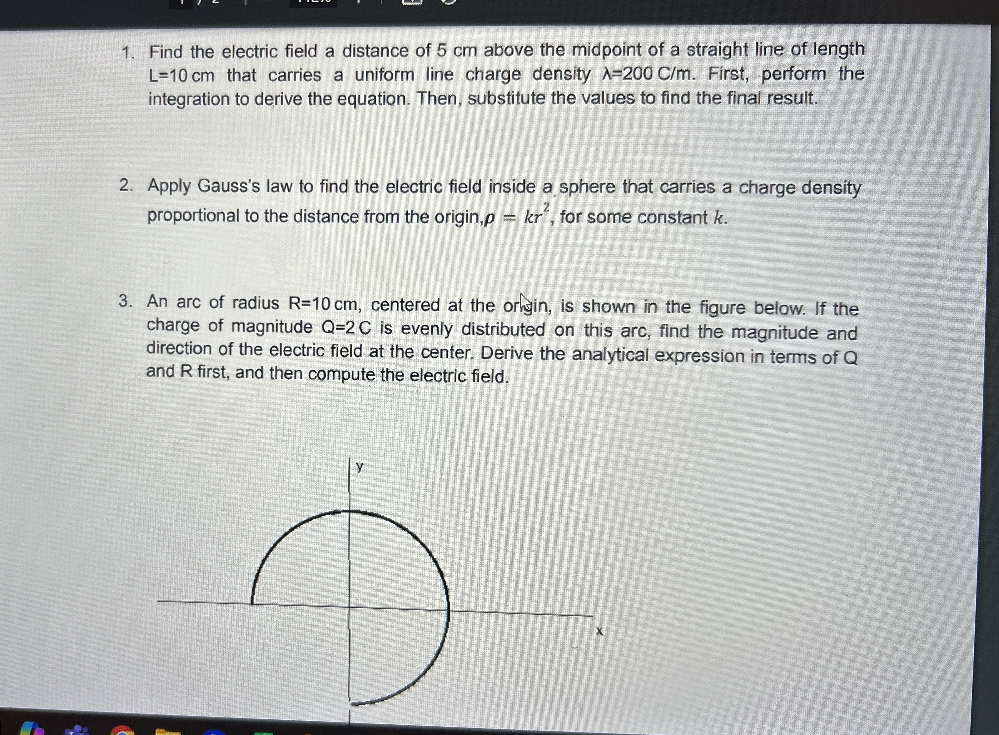 Find the electric field a distance of 5 cm above