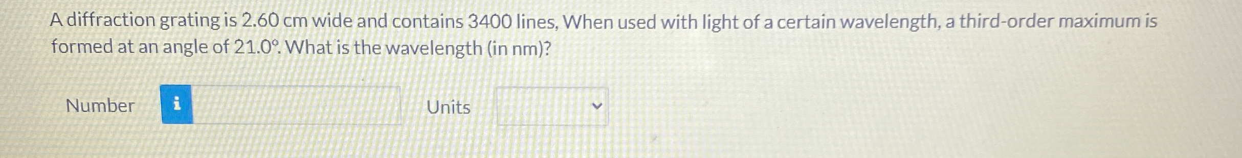 A diffraction grating is 2 . 6 0 cm wide and