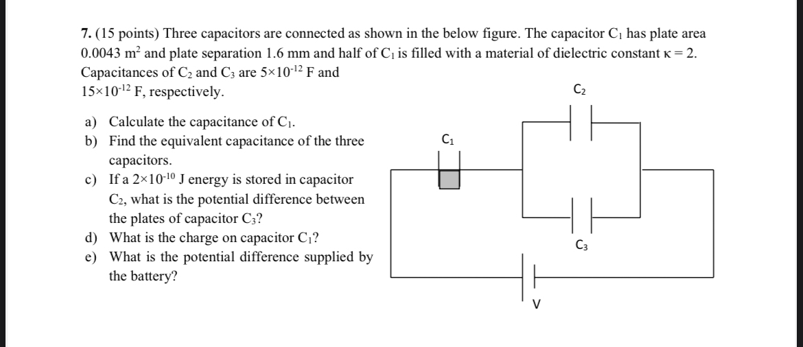 ( 1 5 points ) Three capacitors are connected as