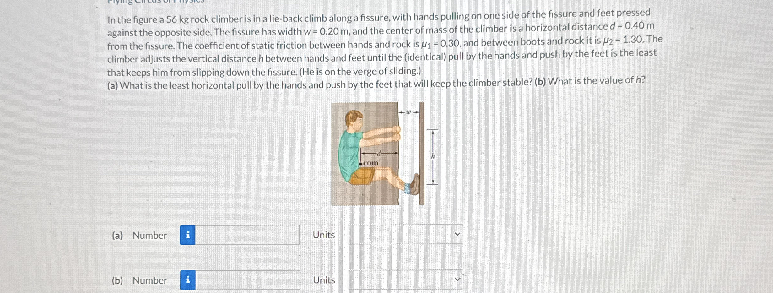 In the figure a 5 6 kg rock climber is in a lie -