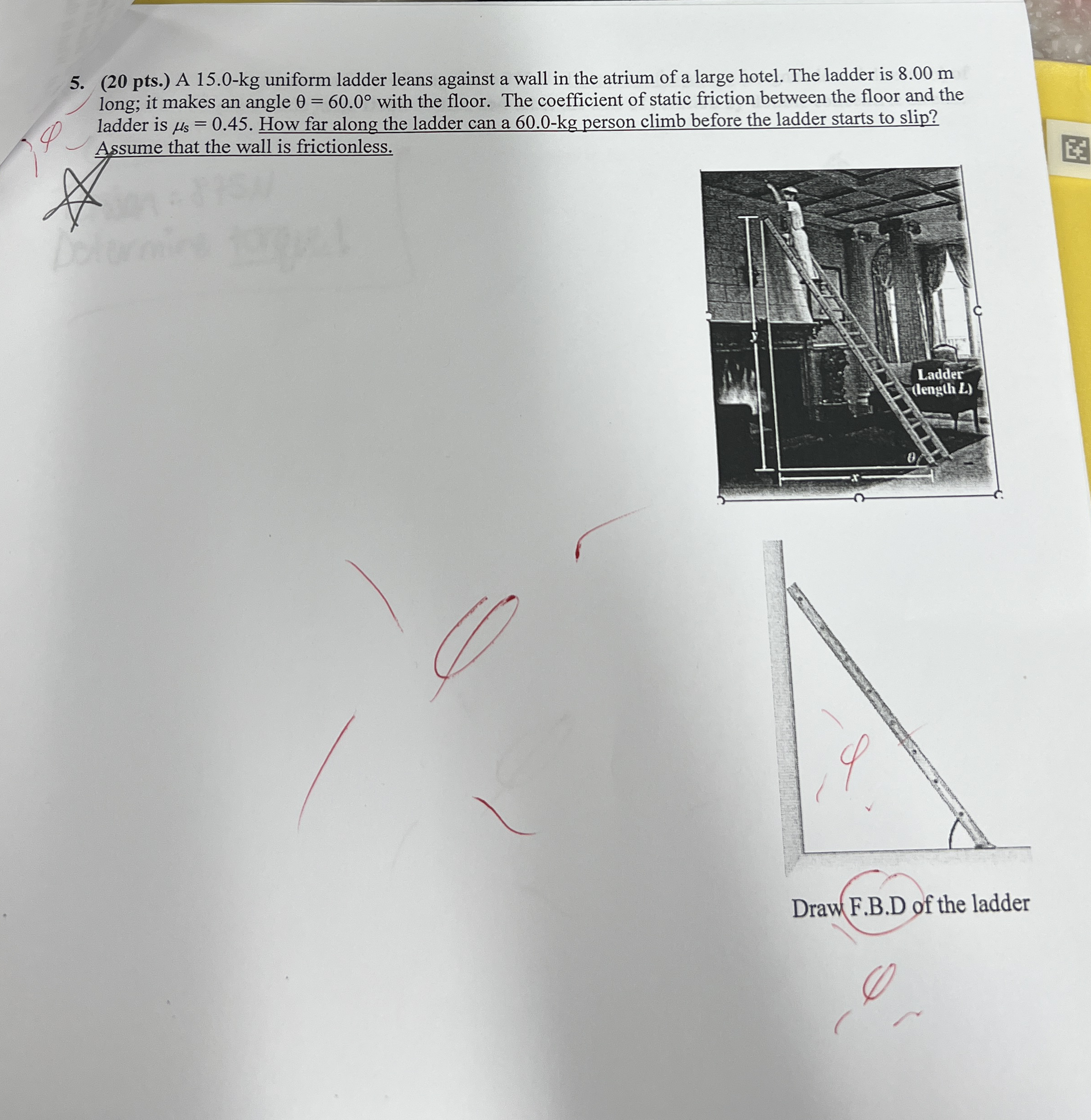 ( 2 0 pts . ) A 1 5 . 0 - k g uniform ladder