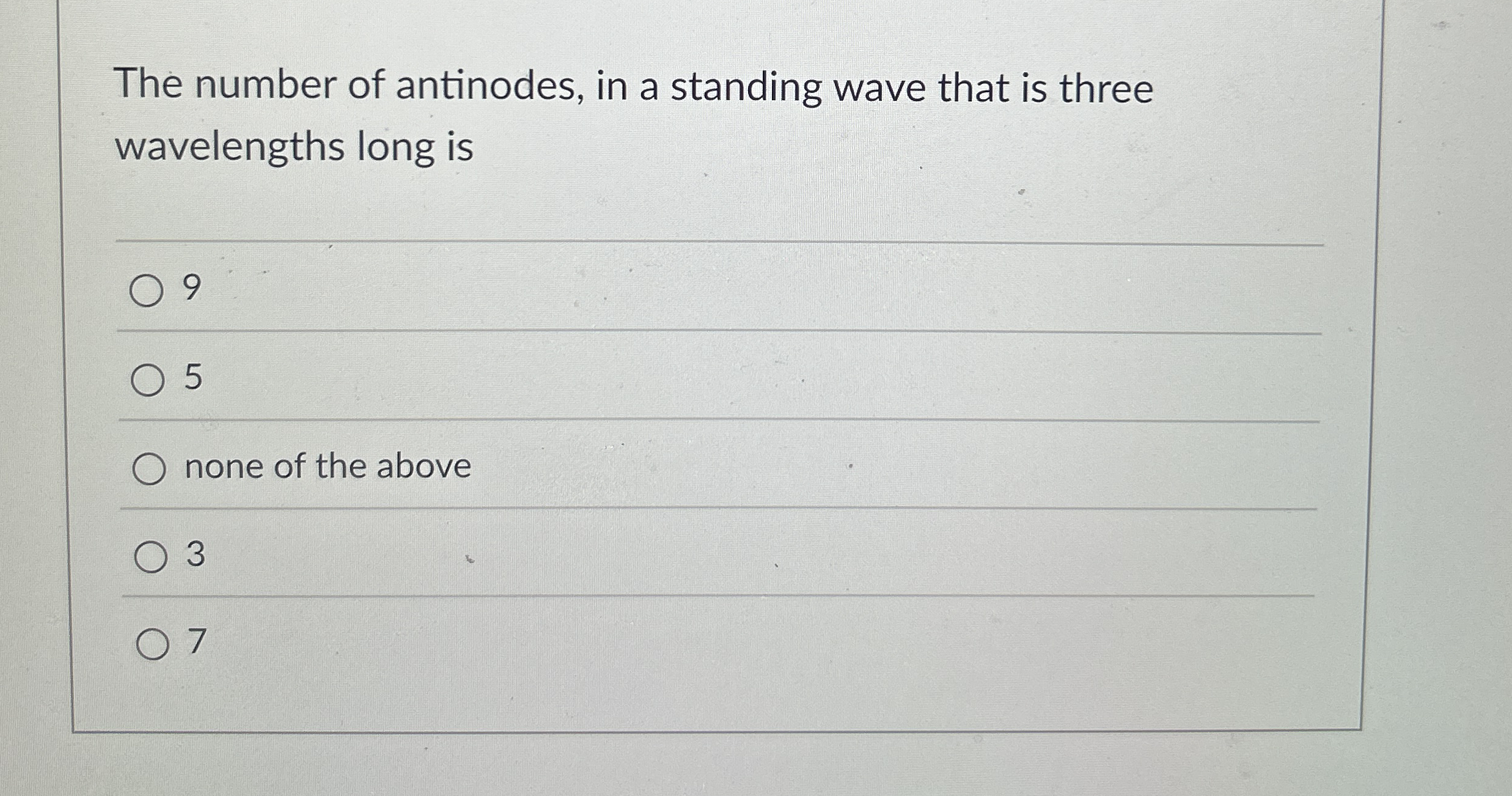 The number of antinodes, in a standing wave that
