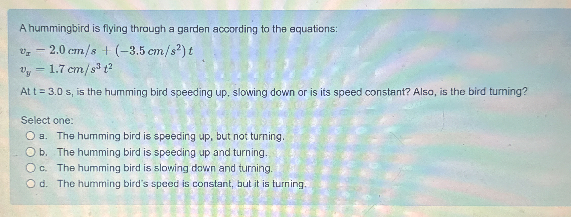 A hummingbird is flying through a garden