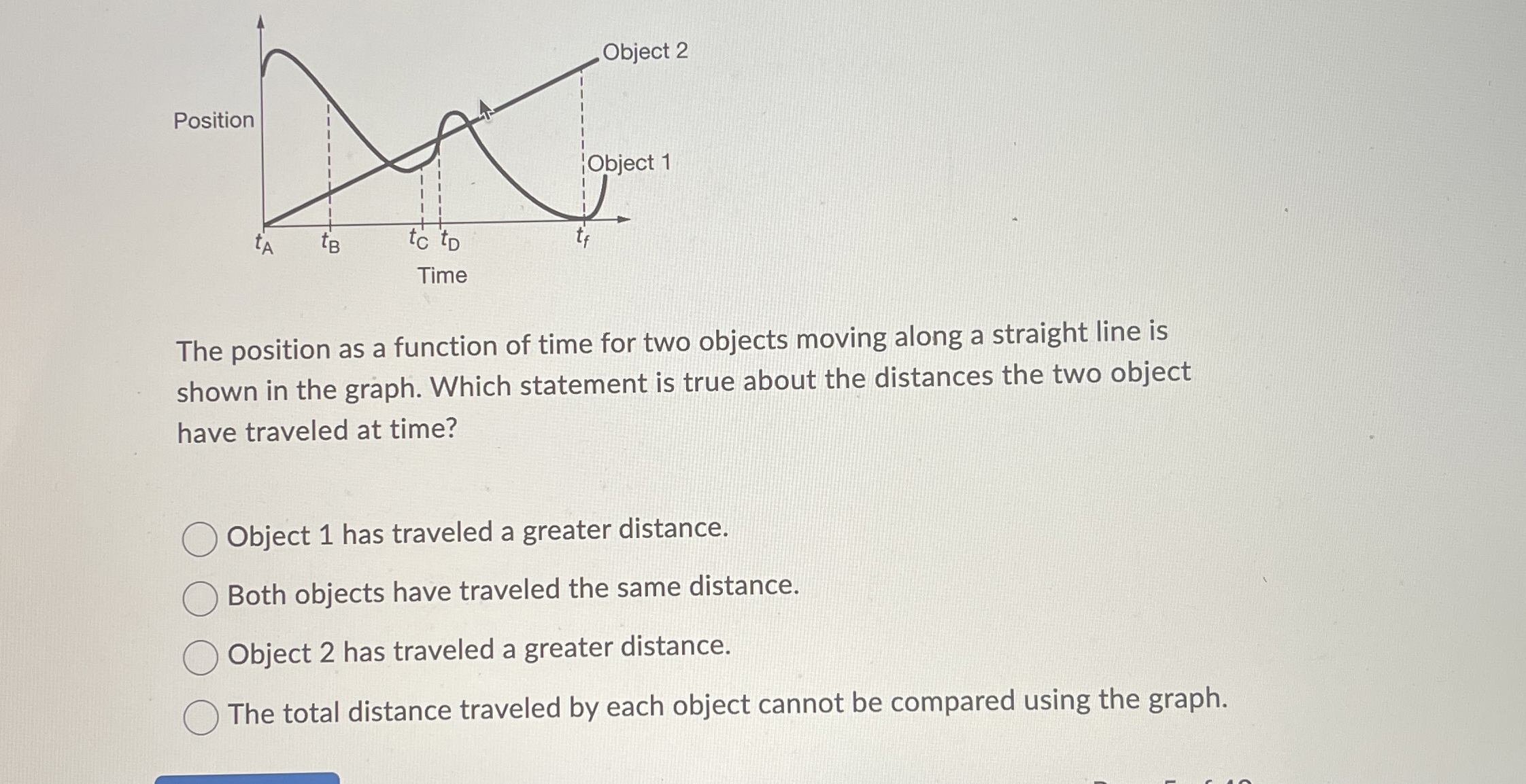 The position as a function of time for two