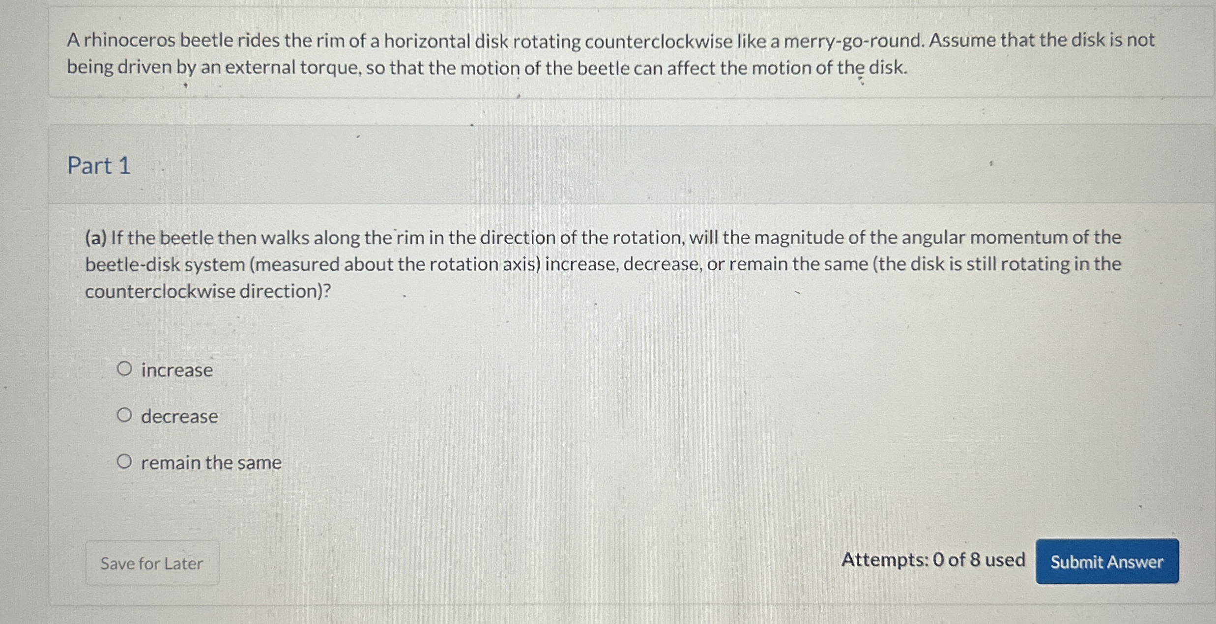 A rhinoceros beetle rides the rim of a horizontal