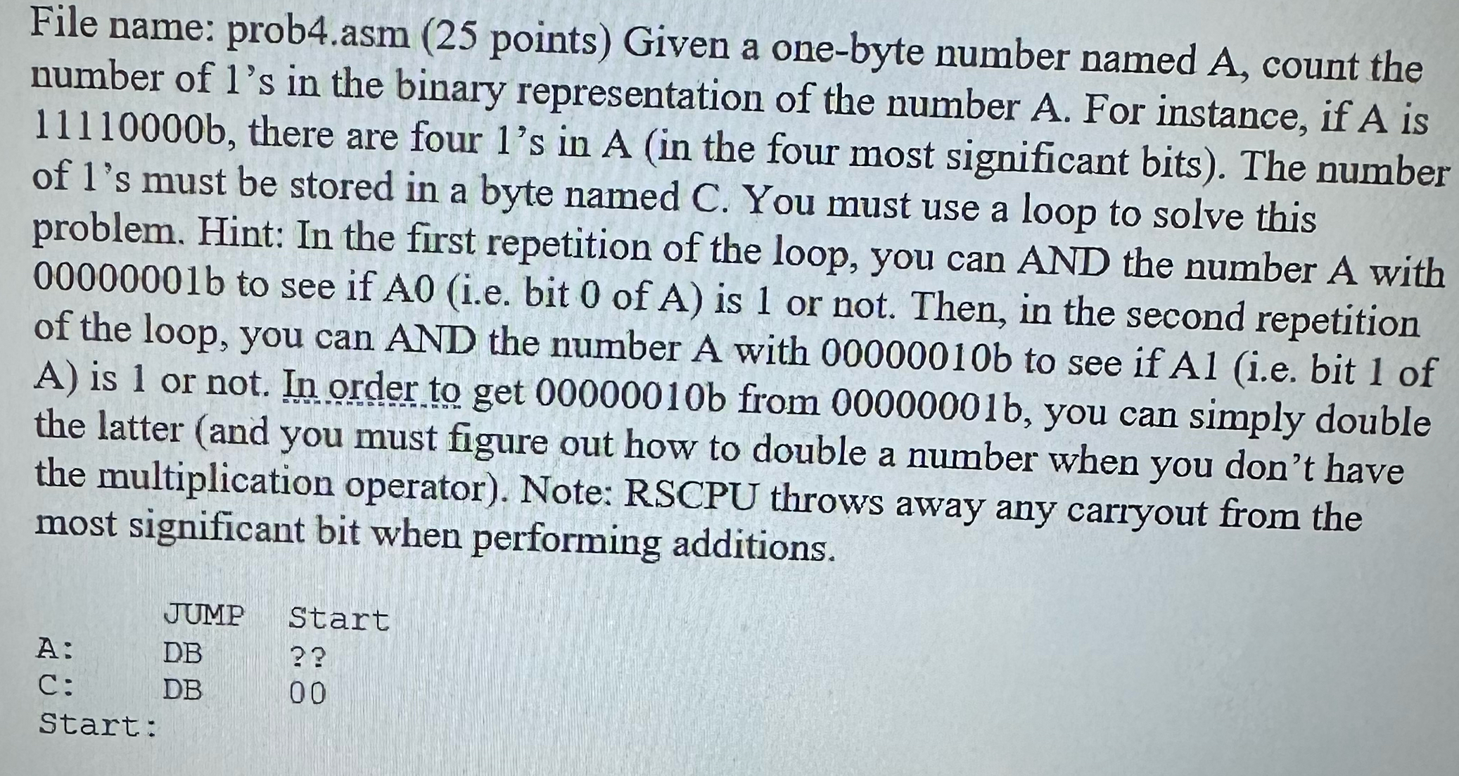 File name: prob 4 . asm ( 2 5 points ) Given a
